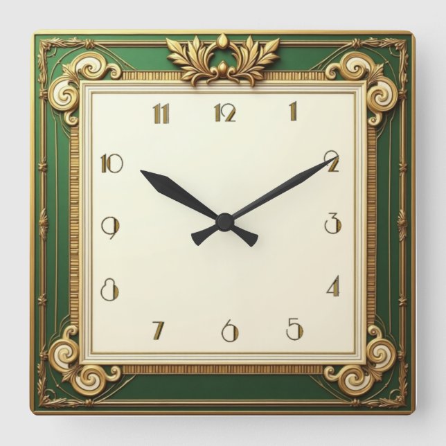 Art Deco Elegant Square Wall Clock (Front)