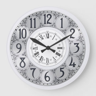 Art Deco Elegant stylish faux silver unisex gift Large Clock