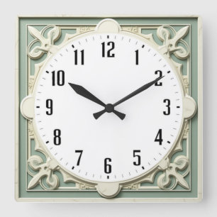Art Deco Elegant White Square Wall Clock