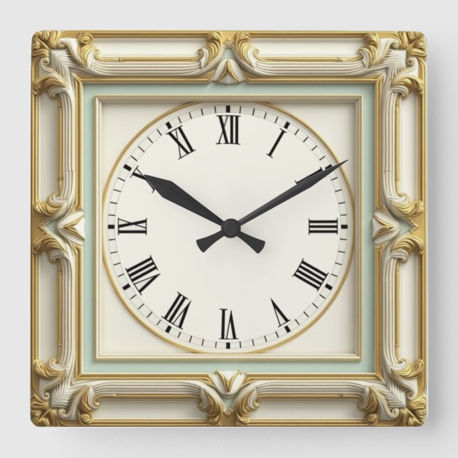 Art Deco Elegant White Square Wall Clock (Front)