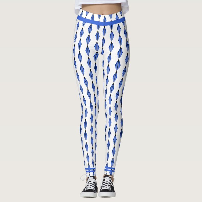 Art deco element in deep blue Leggings (Front)
