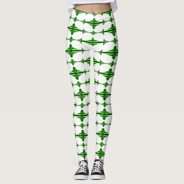 Art deco element in deep green Leggings (Front)