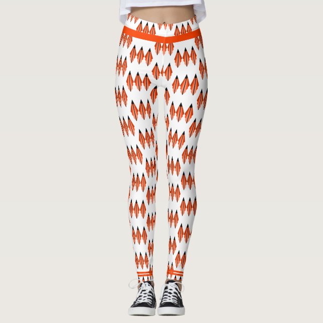 Art deco element in deep orange Leggings (Front)