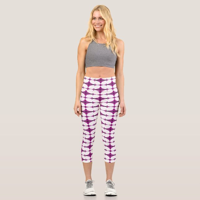 Art deco element in deep pink  capri leggings (Front)