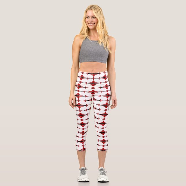 Art deco element in deep red capri leggings (Front)
