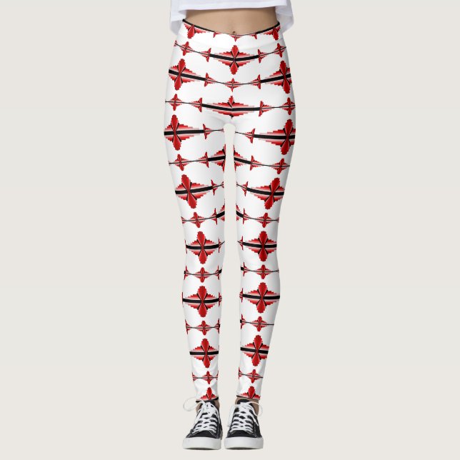 Art deco element in deep red Leggings (Front)
