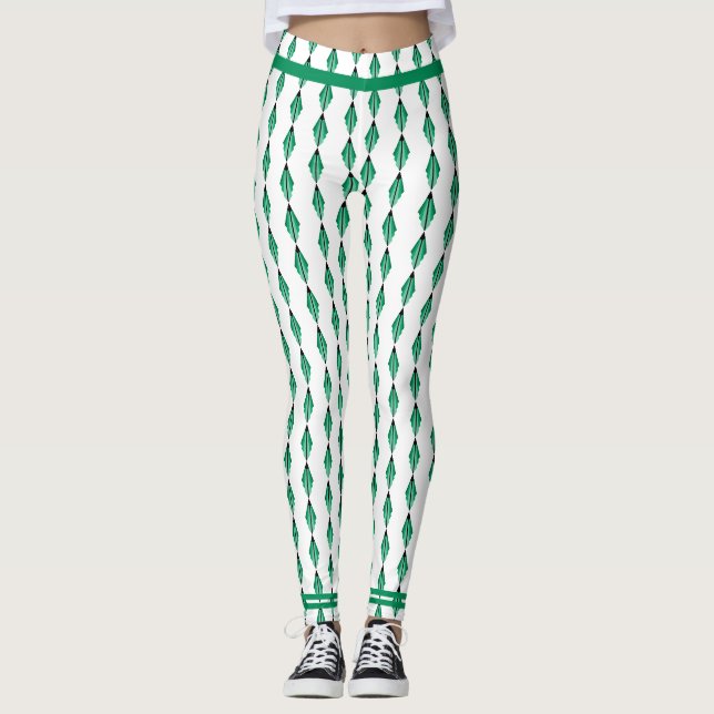 Art deco element in green teal Leggings (Front)