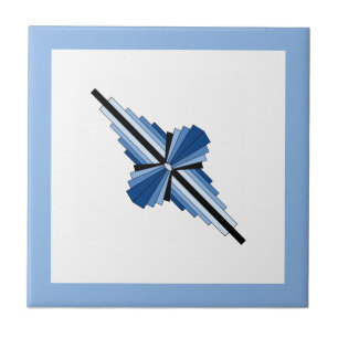 Art deco elements in blue, navy and black ceramic tile