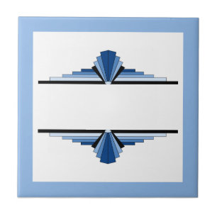 Art deco elements in blue, navy and black ceramic tile