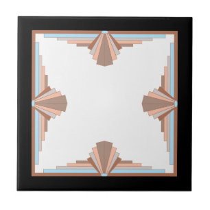 Art deco elements in blue & peach ceramic tile