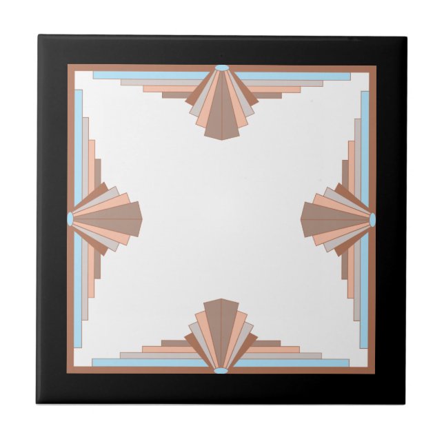 Art deco elements in blue & peach ceramic tile (Front)