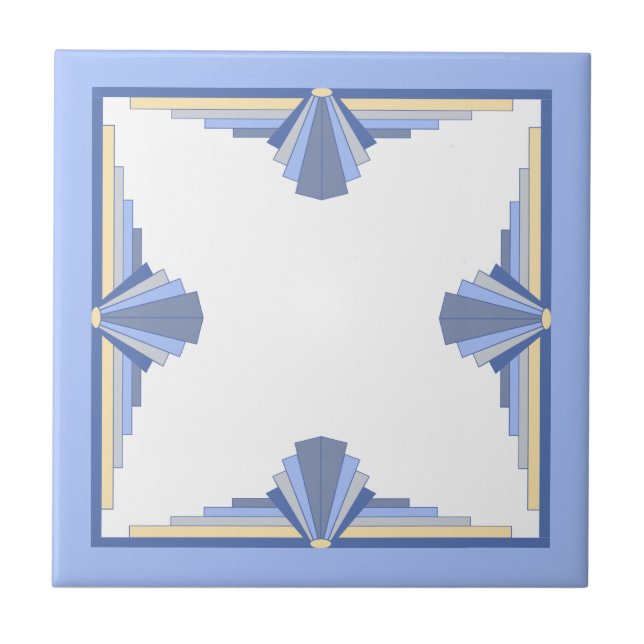 Art deco elements in cream & ash blue ceramic tile (Front)