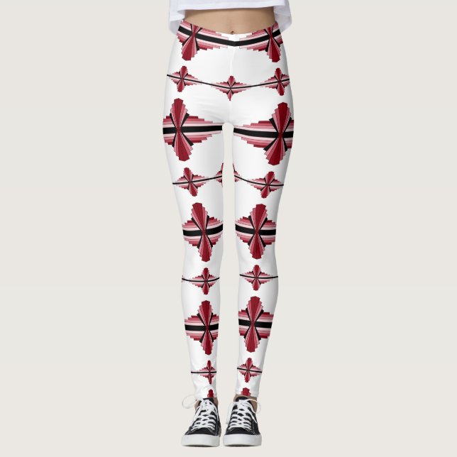 Art deco elements in crimson leggings (Front)