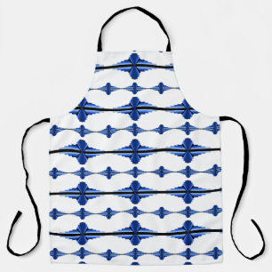 Art deco elements in dark blue apron