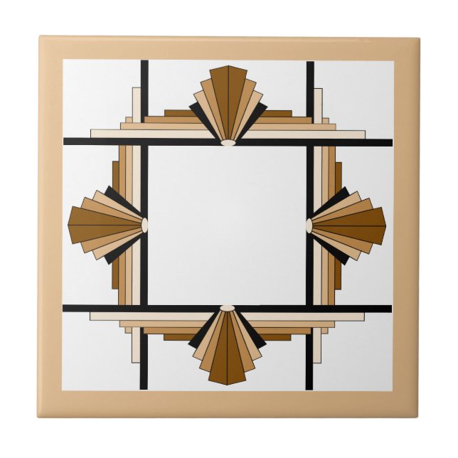 Art deco elements in dark & light tan ceramic tile (Front)