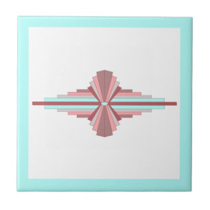 Art deco elements in dark rose & blue ceramic tile
