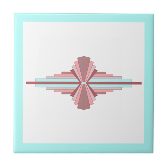 Art deco elements in dark rose & blue ceramic tile (Front)