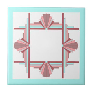 Art deco elements in dark rose & blue ceramic tile