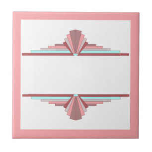 Art deco elements in dark rose & blue ceramic tile