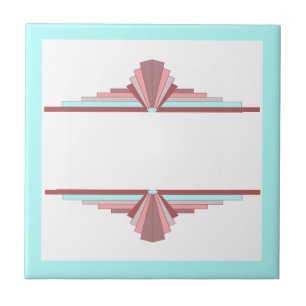 Art deco elements in dark rose & blue ceramic tile