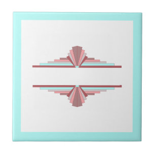 Art deco elements in dark rose & blue ceramic tile