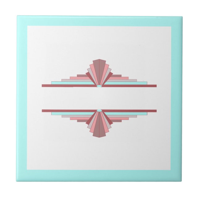 Art deco elements in dark rose & blue ceramic tile (Front)