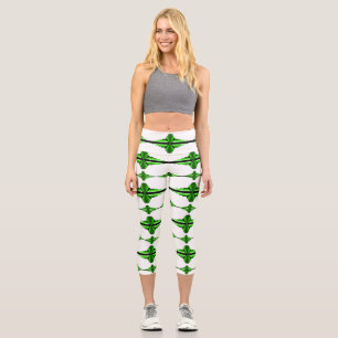 Art deco elements in deep green capri leggings
