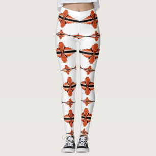 Art deco elements in deep orange leggings