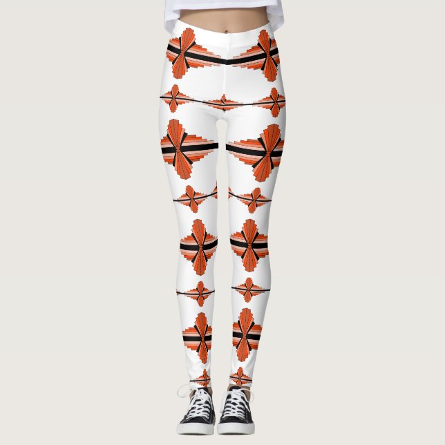 Art deco elements in deep orange leggings (Front)
