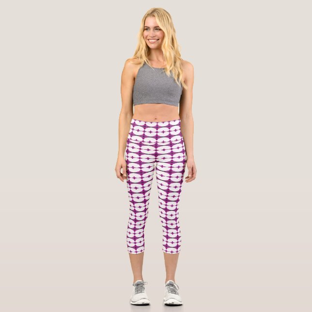Art deco elements in deep pink capri leggings (Front)
