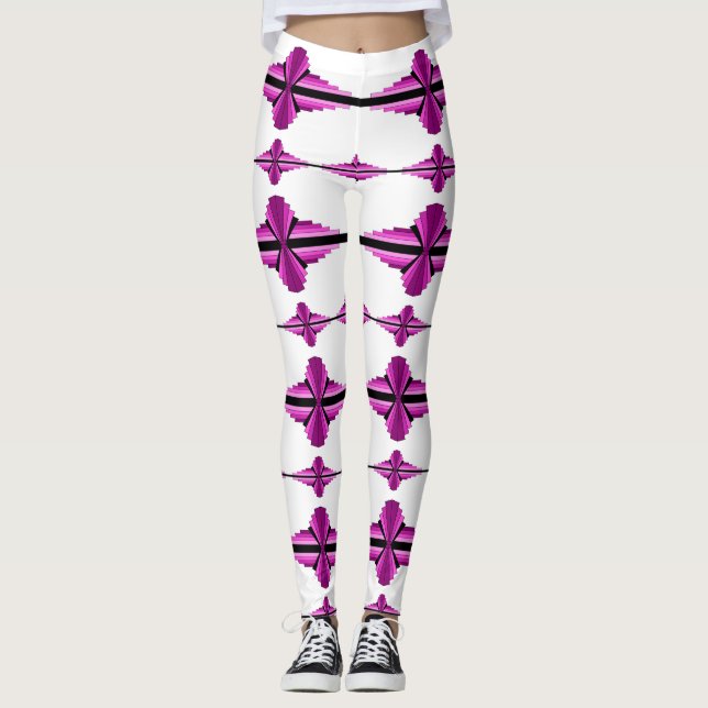 Art deco elements in deep pink Leggings (Front)