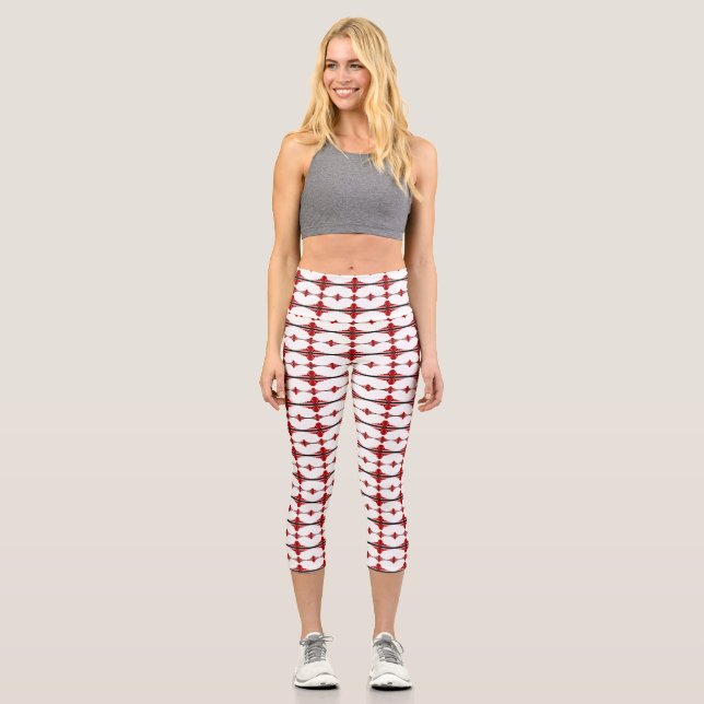 Art deco elements in deep red capri leggings (Front)