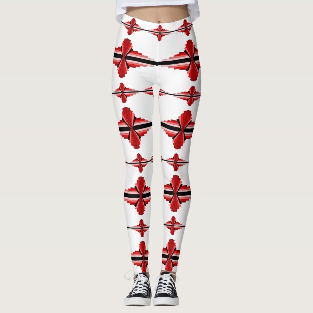 Art deco elements in deep red leggings (Front)