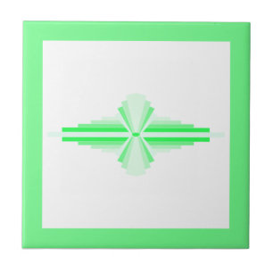 Art deco elements in fluoro teal green ceramic tile