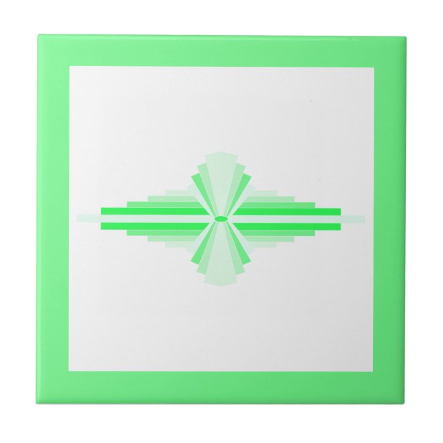Art deco elements in fluoro teal green ceramic tile (Front)