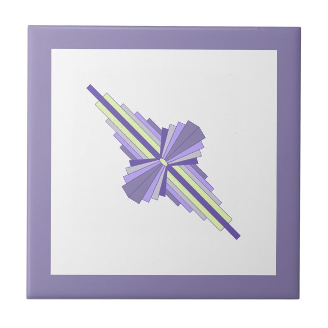 Art deco elements in grape, lemon & lilac ceramic tile (Front)