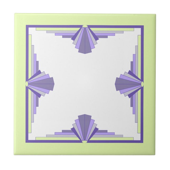 Art deco elements in grape, lemon & lilac ceramic tile (Front)