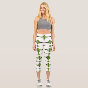 Art deco elements in moss green capri leggings