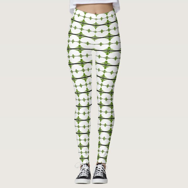 Art deco elements in moss green leggings (Front)