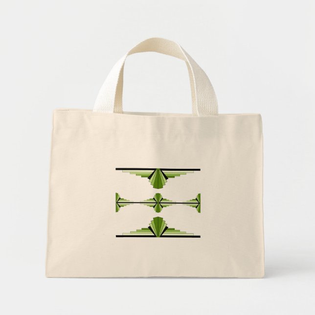 Art deco elements in moss green mini tote bag (Front)