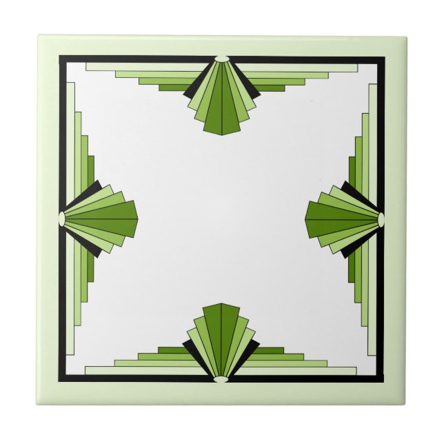 Art deco elements in mossy greens ceramic tile (Front)