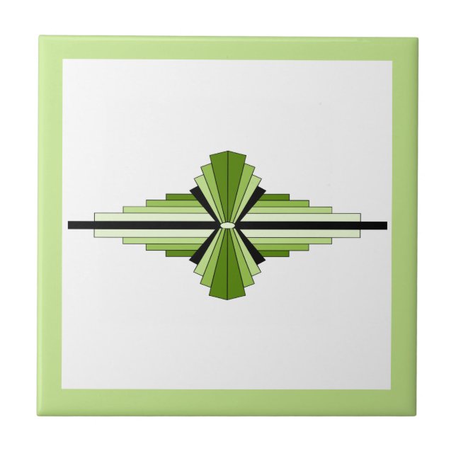 Art deco elements in mossy greens ceramic tile (Front)