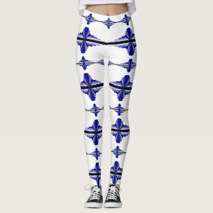 Art deco elements in navy leggings
