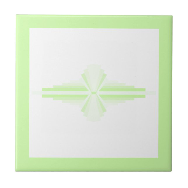 Art deco elements in pastel greens ceramic tile (Front)