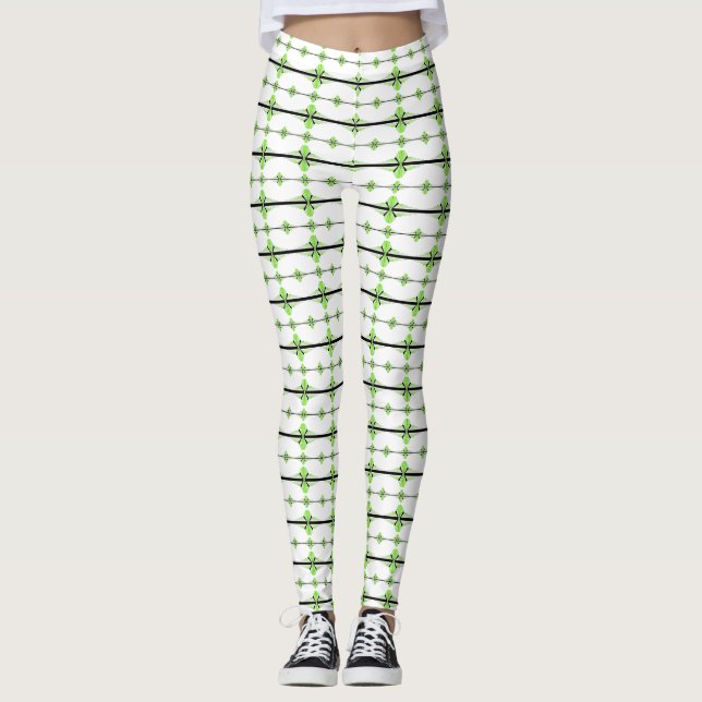 Art deco elements in pastel lime green leggings (Front)