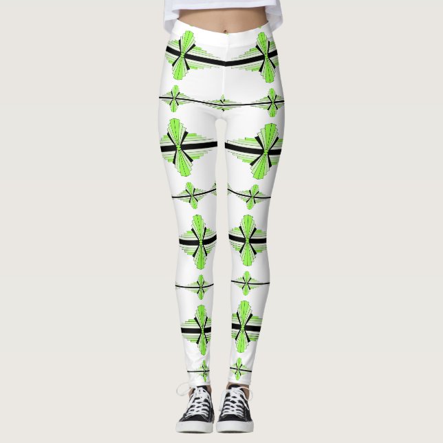 Art deco elements in pastel lime green leggings (Front)