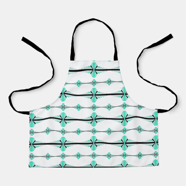 Art deco elements in pastel teal green apron (Front)