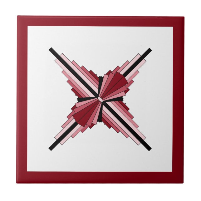 Art deco elements in raspberry & pink ceramic tile (Front)