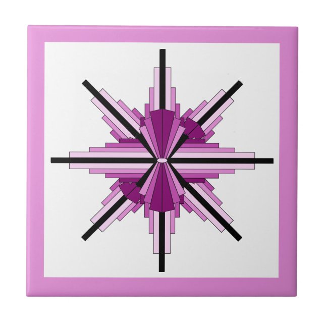Art deco elements in raspberry & pink ceramic tile (Front)