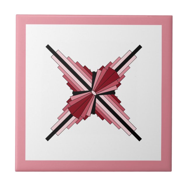 Art deco elements in raspberry & pink ceramic tile (Front)